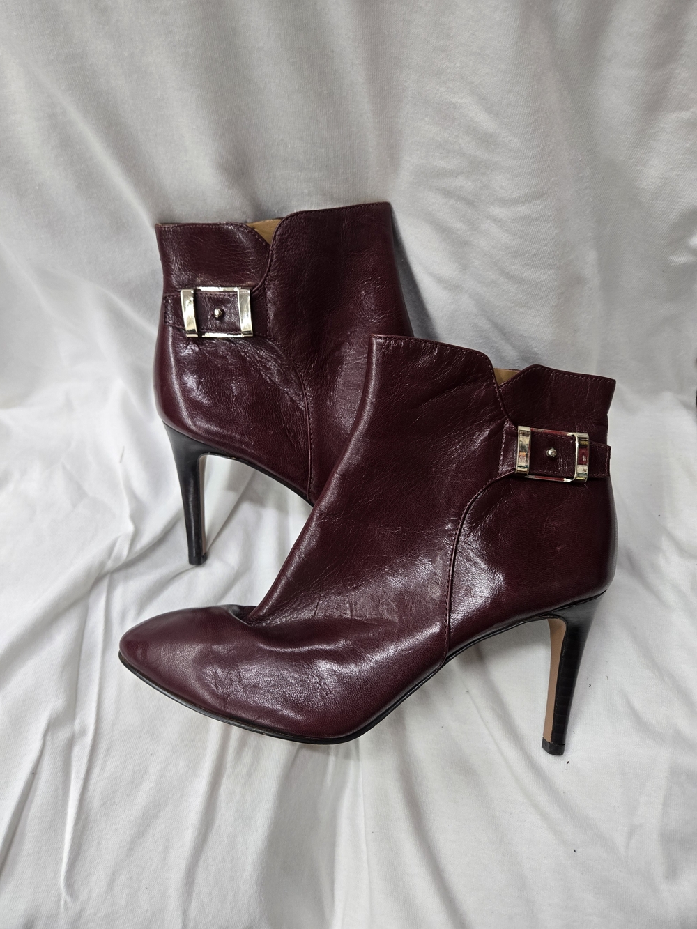 Nine West Burgundy Leather Pointed Toe Ankle Booties with Buckle